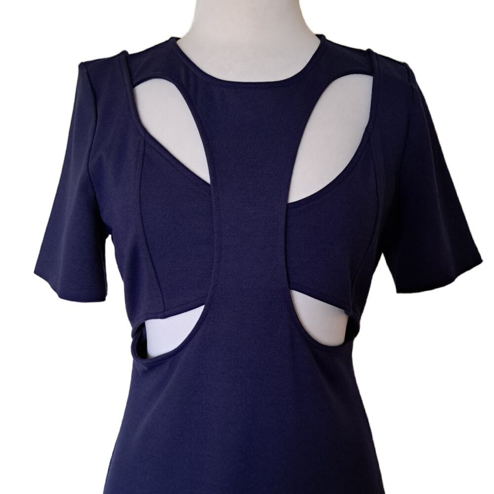 NWT Anthropologie Ponte Cut-Out Mini Dress Size Medium Navy Blue - Picture 8 of 12